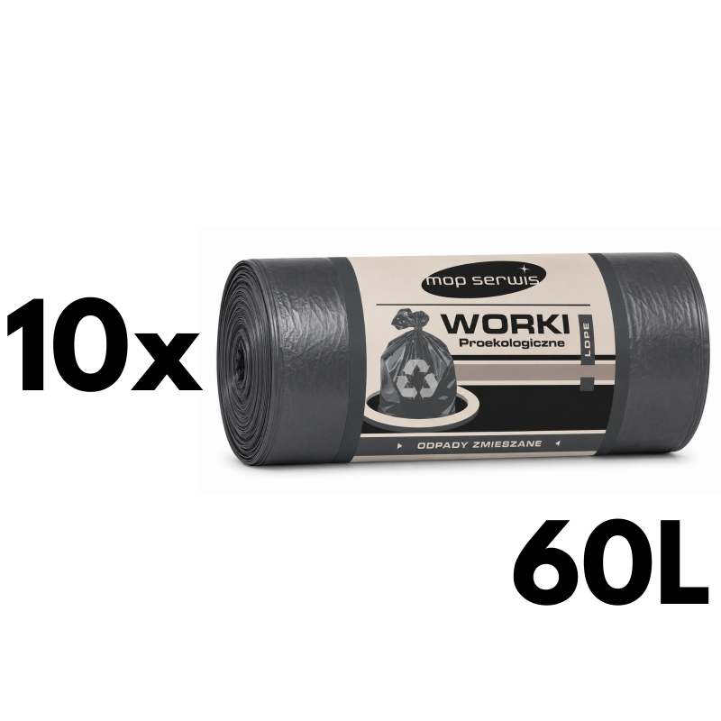 Zestaw 10x Worki na śmieci 60L LDPE Czarne 25 szt